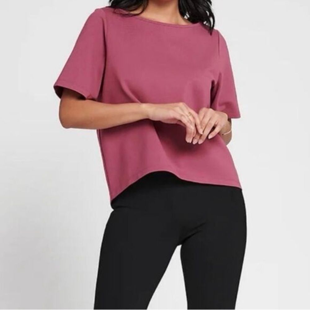 Betabrand Women's Boxy Short Sleeve High Low Top
Mauve Ponte Knit Size XL